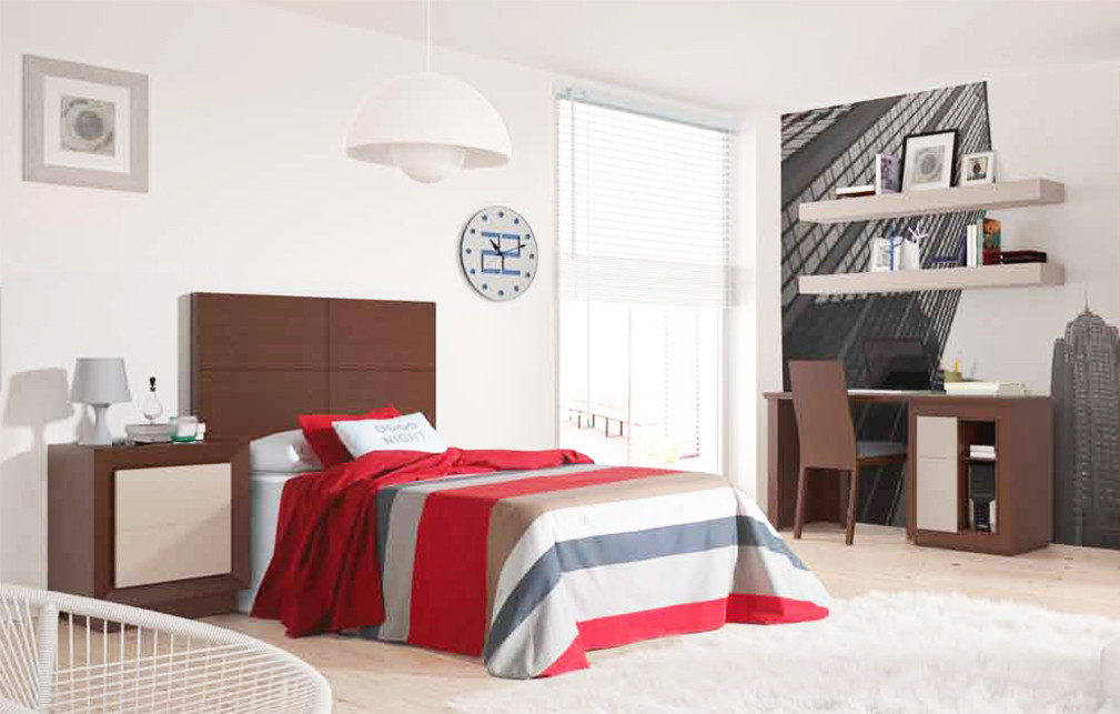 DORMITORIO JUVENIL CON MOBILIARIO MADERA - ROBLE
