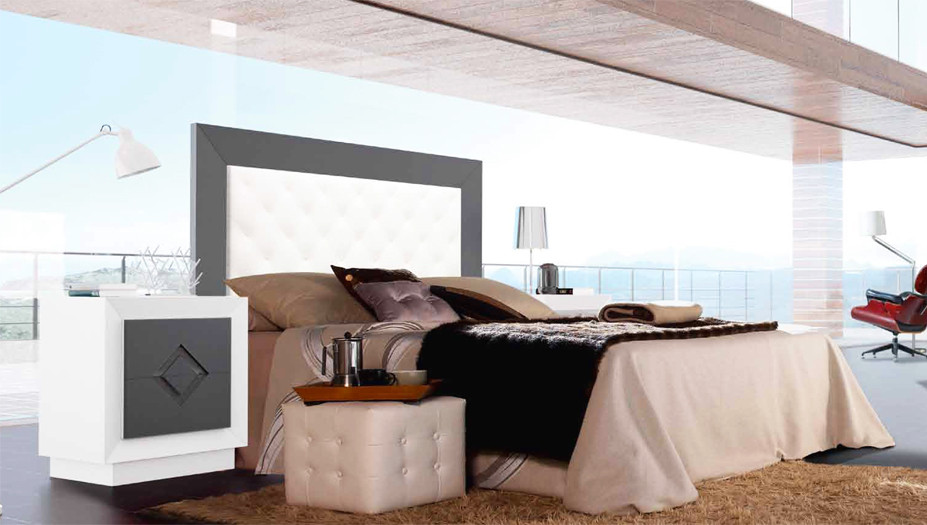 DORMITORIO MATRIMONIO CON CABECERO TAPIZADO MADERA - ROBLE