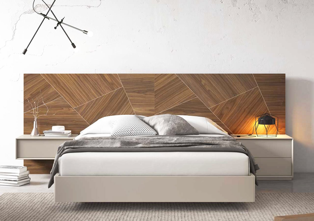 MUEBLES DE DORMITORIO CABECERO CON MARQUETERÍA Y DISEÑO MINIMALISTA