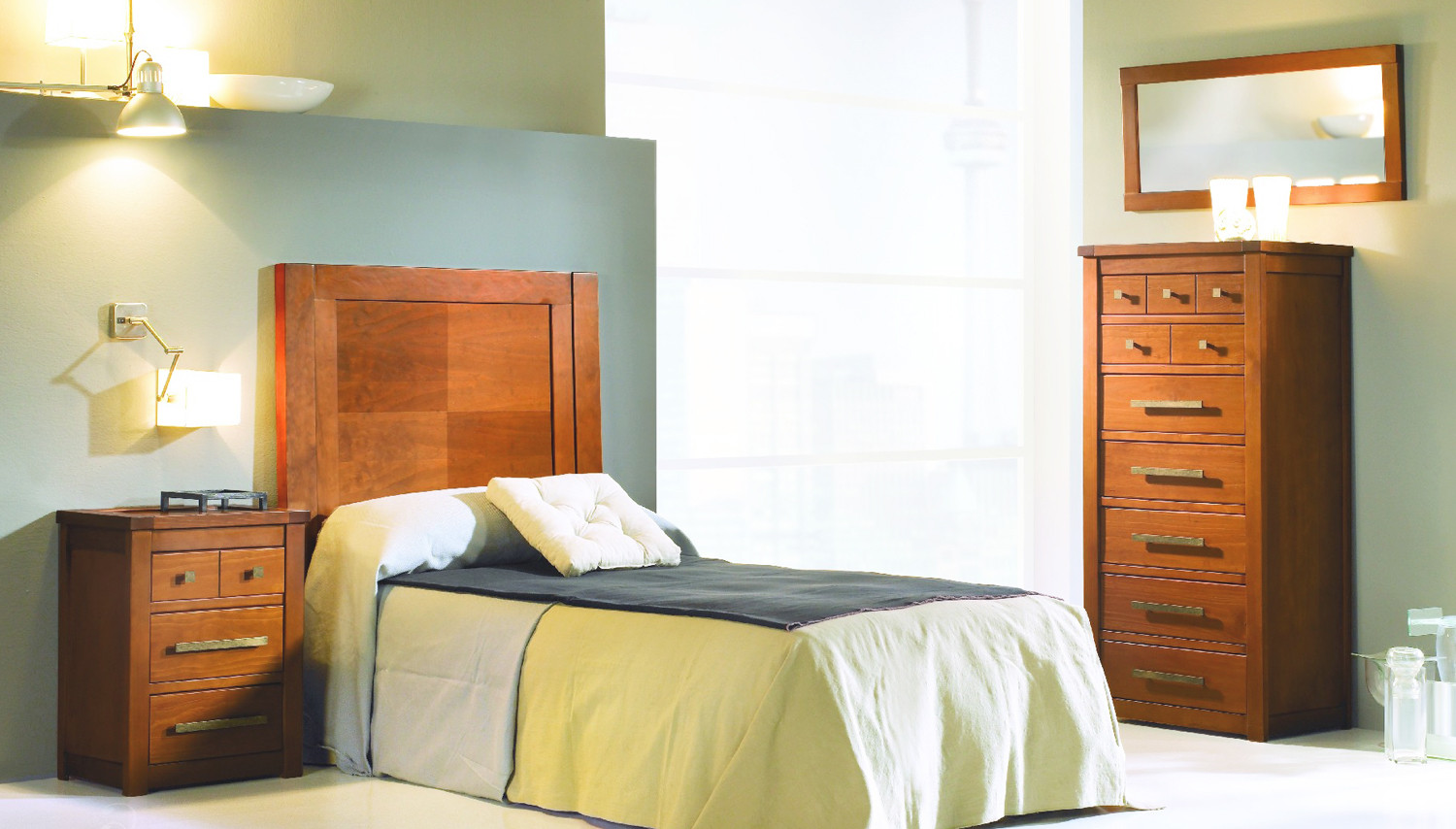 DORMITORIO JUVENIL CABECERO MADERA - PINO