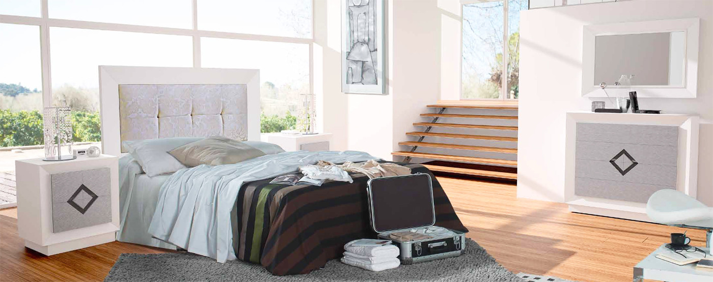 DORMITORIO CON MOBILIARIO MODERNO TAPIZADO Y EN MADERA - ROBLE