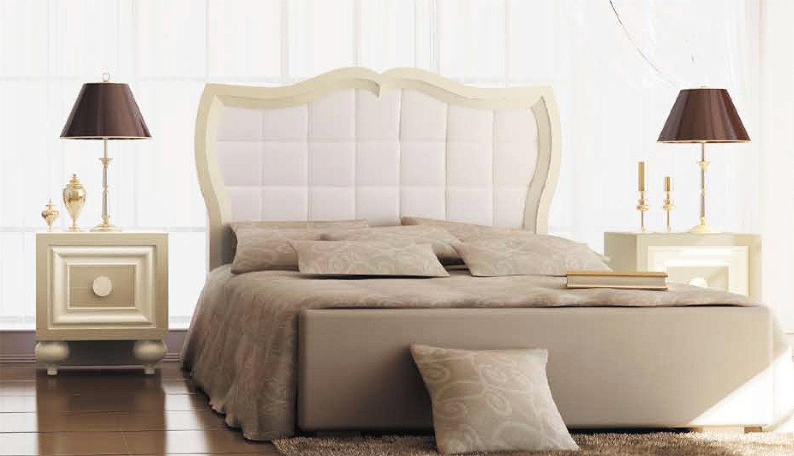 DORMITORIO CLÁSICO CON CABECERO DE CAMA TAPIZADO - PINO