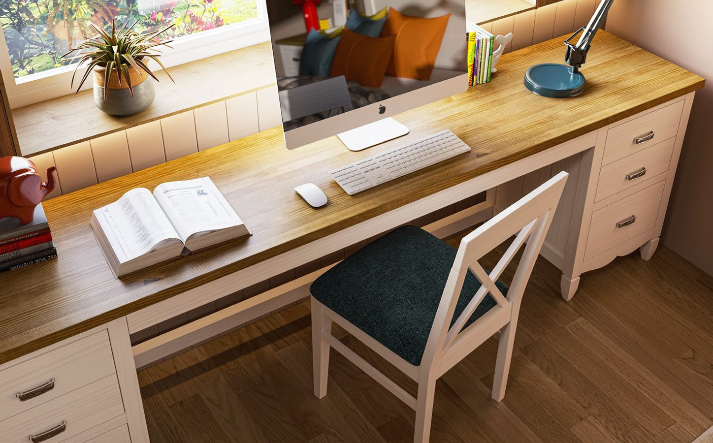 MESA ESCRITORIO CON 2 CAJONERAS CON 6 CAJONES EN MADERA