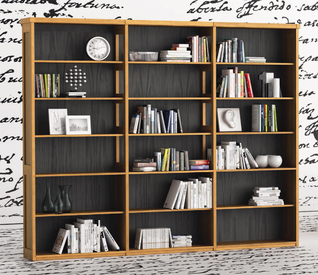 LIBRERÍA CON BALDAS PARA SALONES Y OFICNAS EN MADERA NATURAL