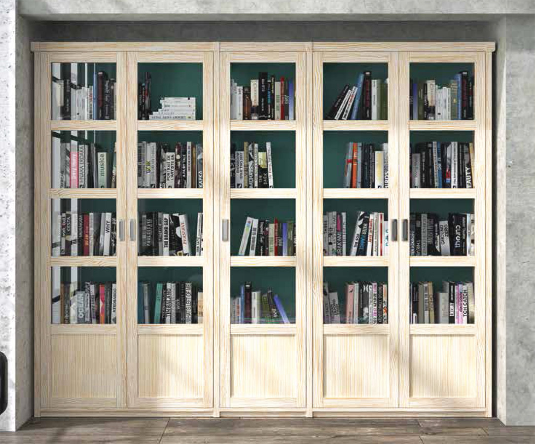 VITRINA PARA LIBROS CON PUERTAS DE CRISTAL Y MADERA NATURAL