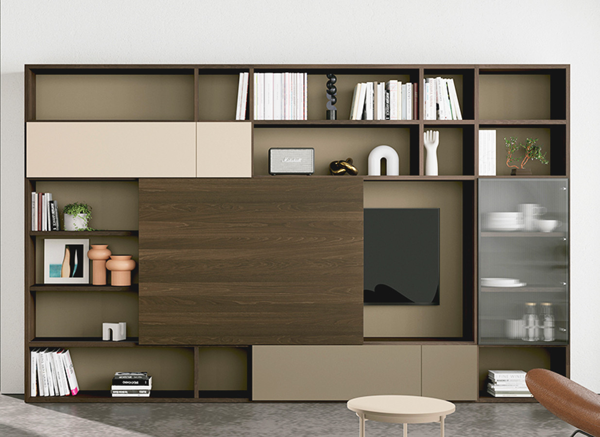 LIBRERÍA TV CON PUERTA CORREDERA PARA SALÓN DISEÑO MODERNO - DM