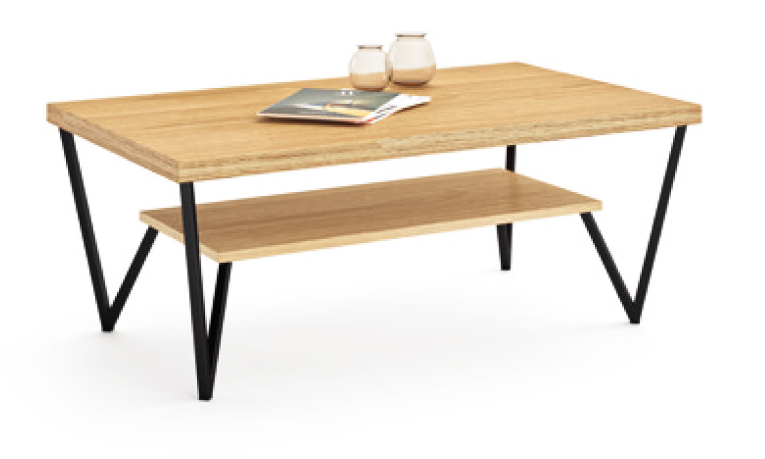 MESA DE CENTRO ESTILO NÓRDICO CON BANCADA METÁLICA
