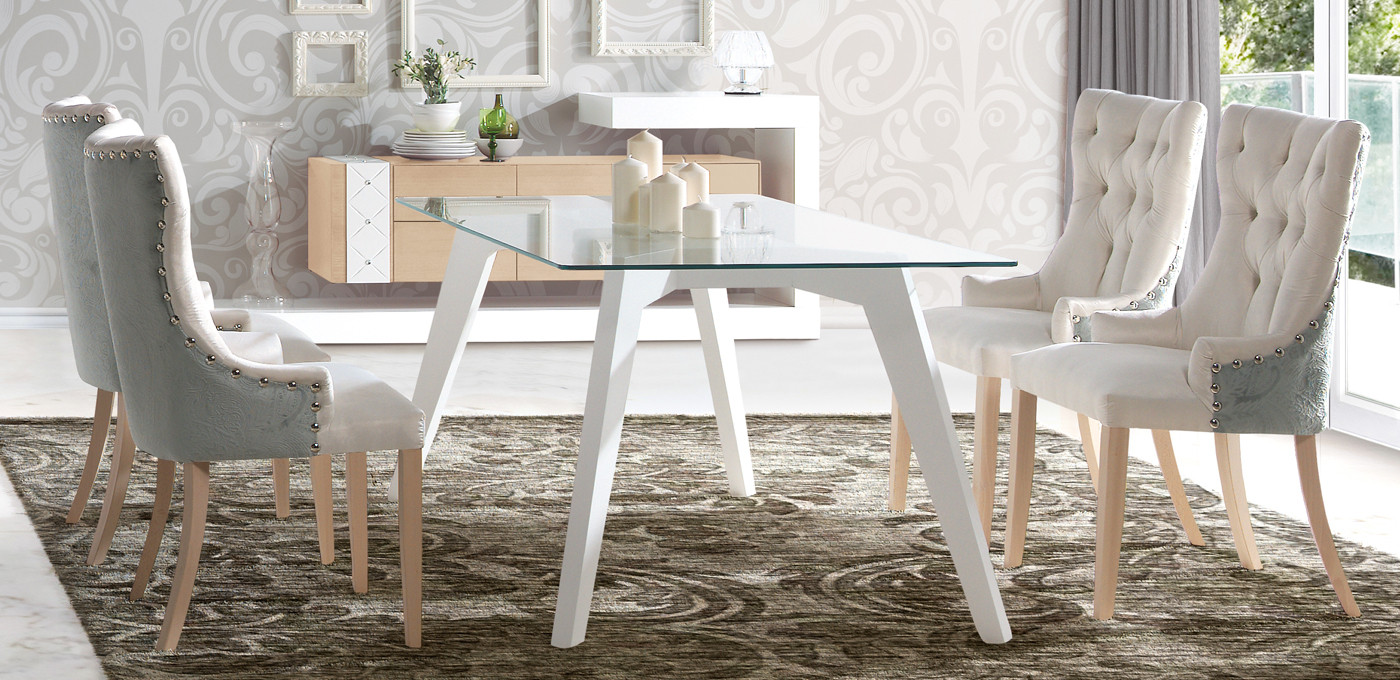 MESA DE COMEDOR DE DISEÑO TAPA CRISTAL TEMPLADO - DM