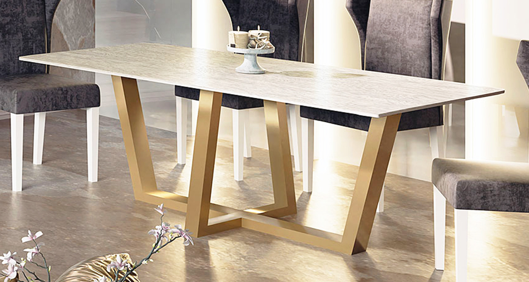 MESA DE COMEDOR DE DISEÑO CON BASE METÁLICA - DM
