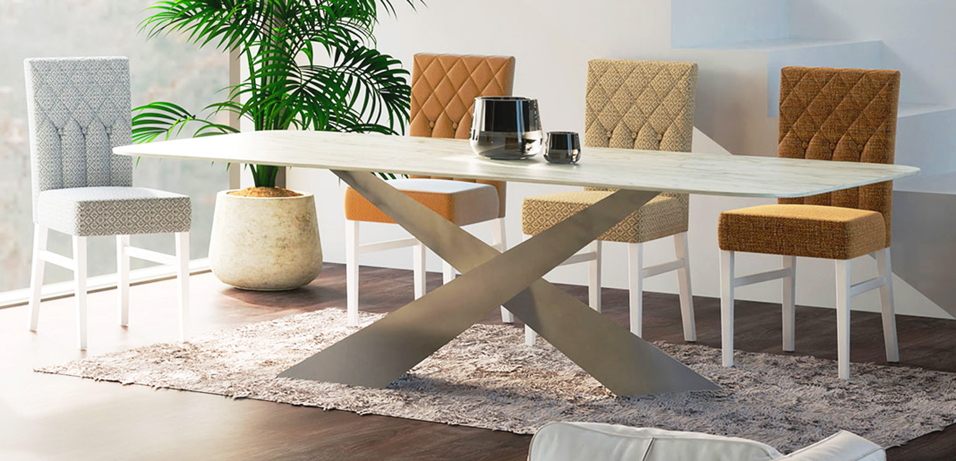 MESA DE COMEDOR CON BASE METÁLICA PARA SALÓN COMEDOR MODERNO - DM