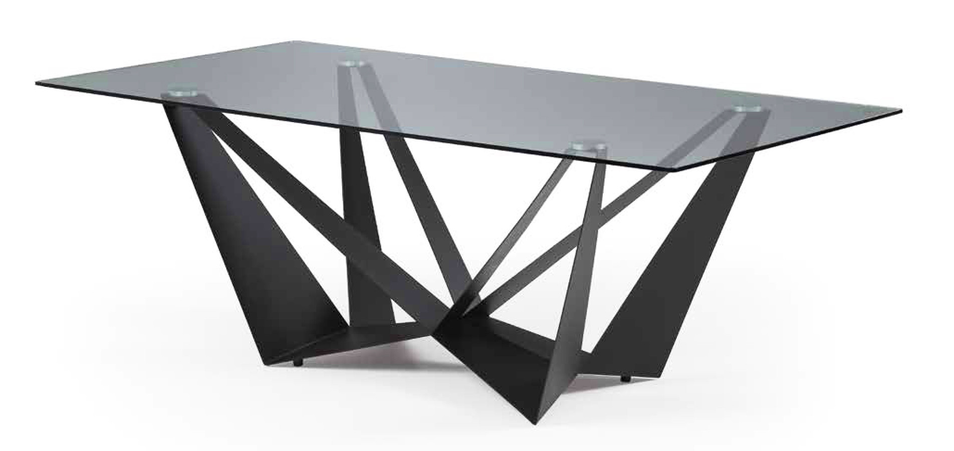 MESA DE COMEDOR DE DISEÑO CON TAPA CRISTAL Y BASE METÁLICA LACADA