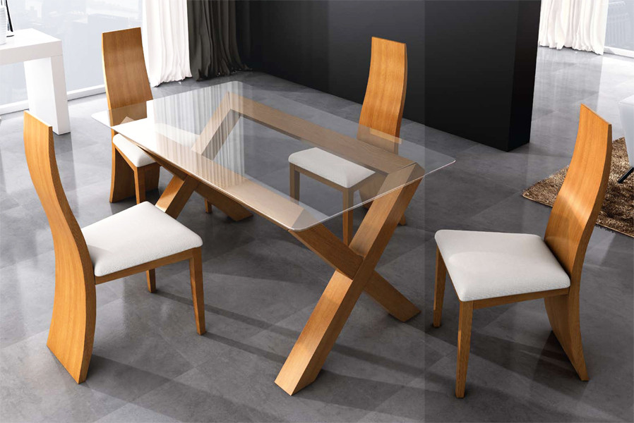vestirse escucho música jurado ▷ MESA DE COMEDOR DE DISEÑO BASE CRUCETA MADERA MACIZA