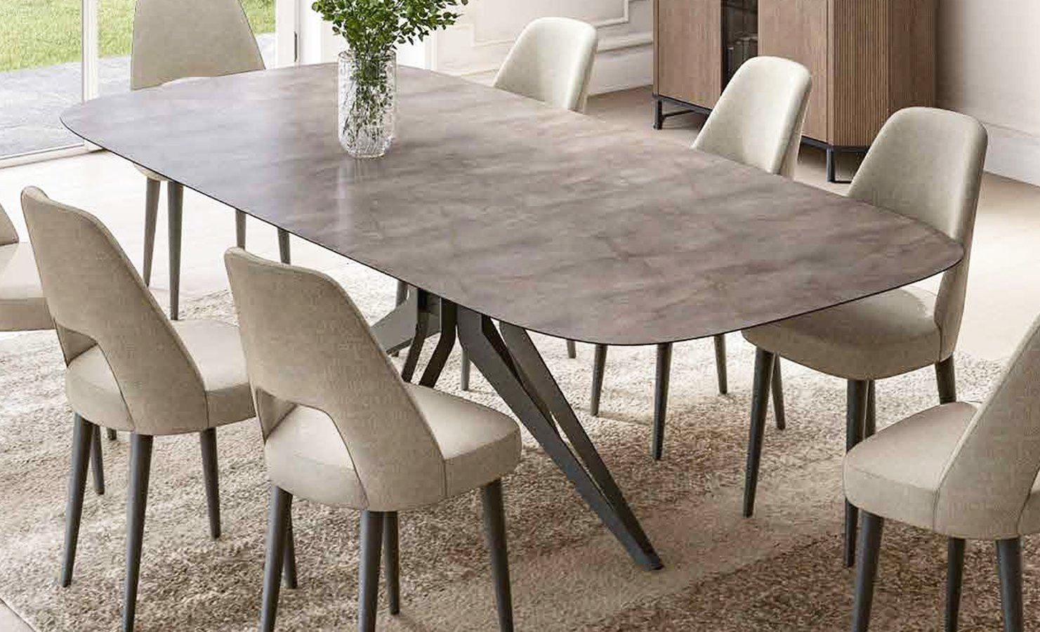 MESA DE COMEDOR DE DISEÑO CON BASE METÁLICA PARA TU SALÓN COMEDOR