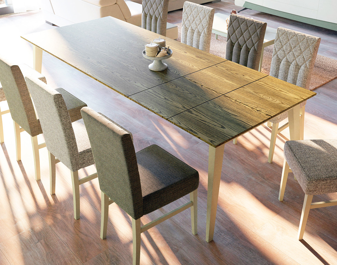 MESA DE COMEDOR ESTILO NÓRDICO CON DOBLE EXTENSIBLE MADERA - FRESNO