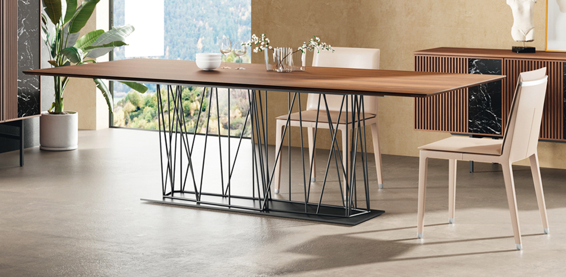 MESA DE COMEDOR BASE METÁLICA SALÓN COMEDOR DISEÑO MODERNO - DM