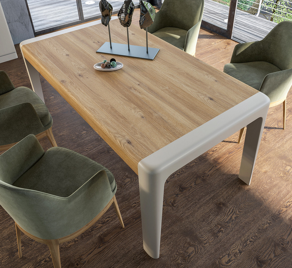MESA DE COMEDOR EXTENSIBLE Y TAPA EN CHAPA MADERA ROBLE - DM