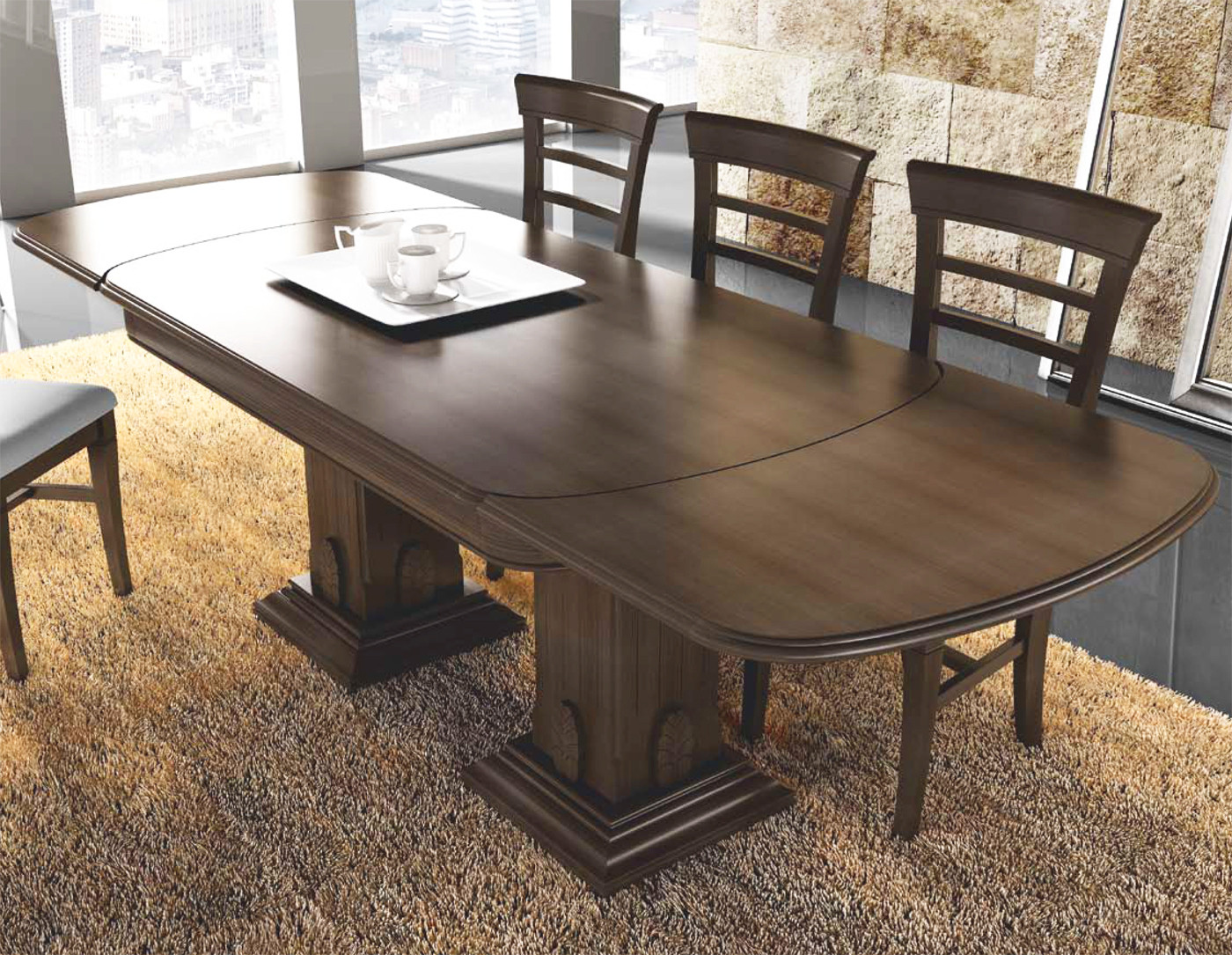 MESA DE COMEDOR CON DOS PATACONES MADERA - PINO