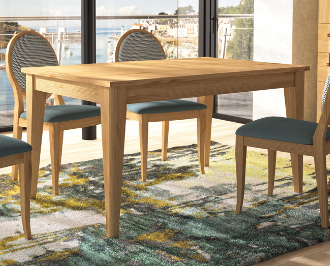 MESA DE COMEDOR EXTENSIBLE PATA AGUJADA MADERA DE PINO NATURAL