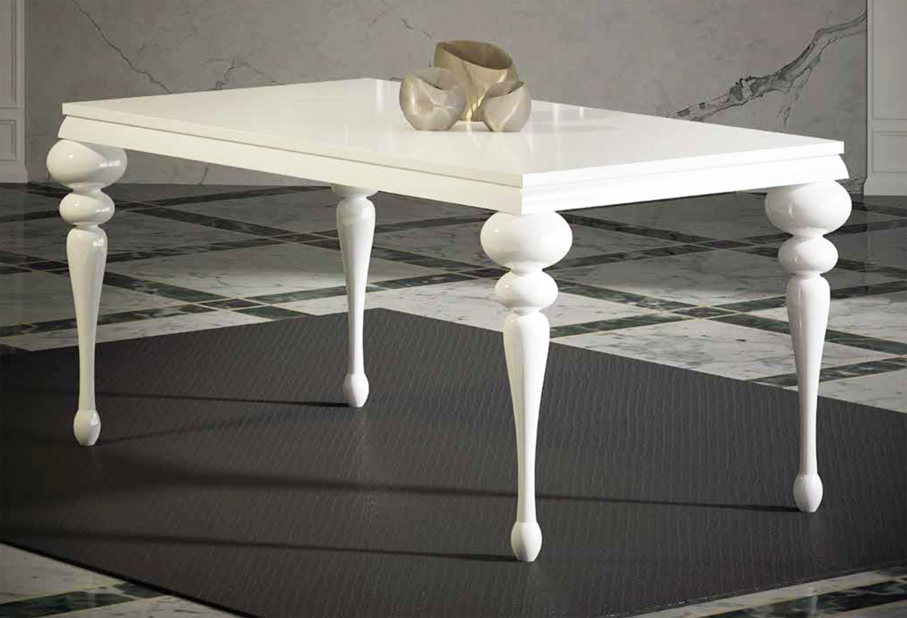 MESA DE COMEDOR CON PATAS BOLAS MADERA - PINO