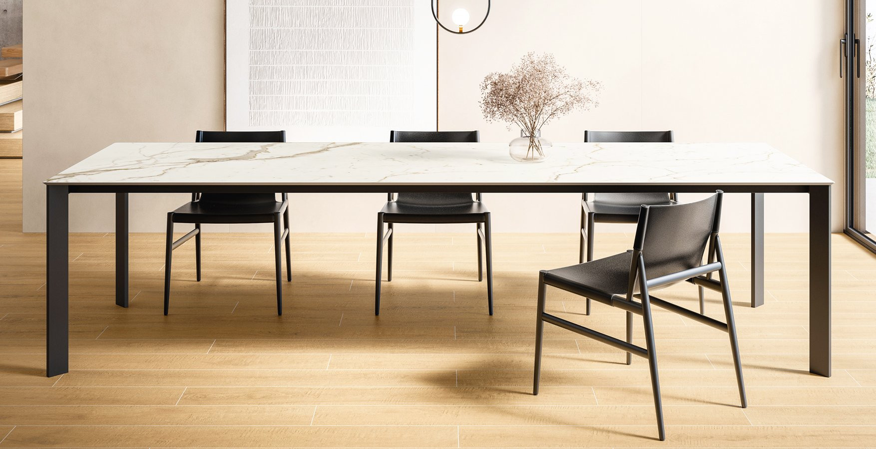 MESA DE COMEDOR DE DISEÑO CON ENCIMERA DE GRES PORCELÁNICO