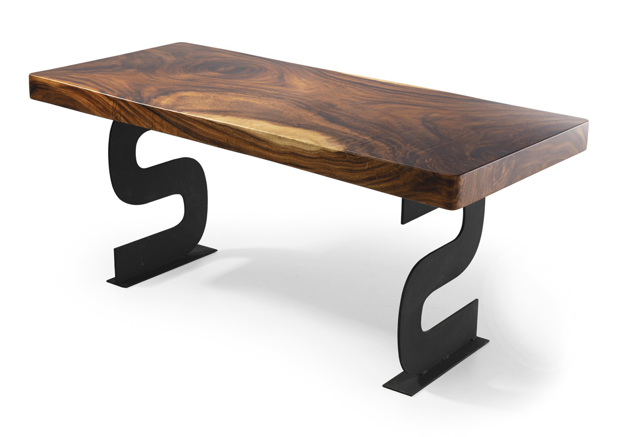 MESA DE COMEDOR CON TAPA TABLÓN DE MADERA MACIZA DE SAMAN
