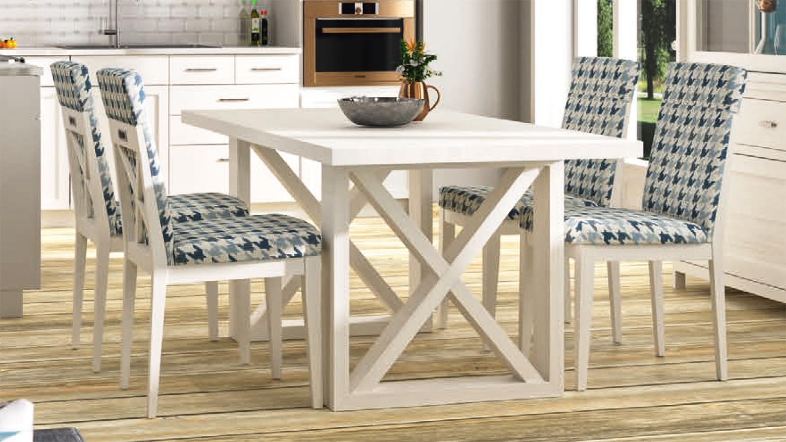 MESA DE COMEDOR CON BASE FORMA CRUCETA MADERA NATURAL SOSTENIBLE