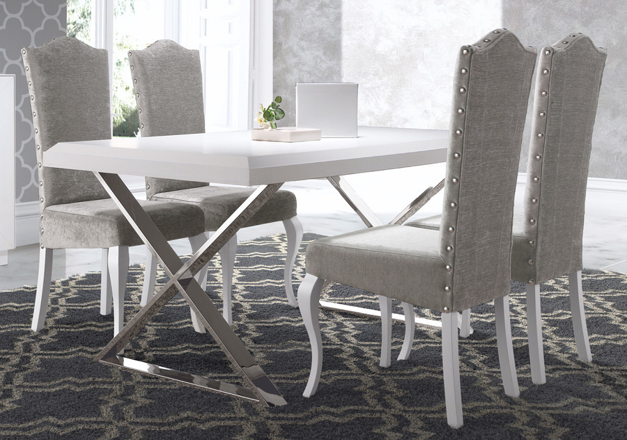 MESA DE COMEDOR EXTENSIBLE PATAS CRUCETA DE ACERO - DM