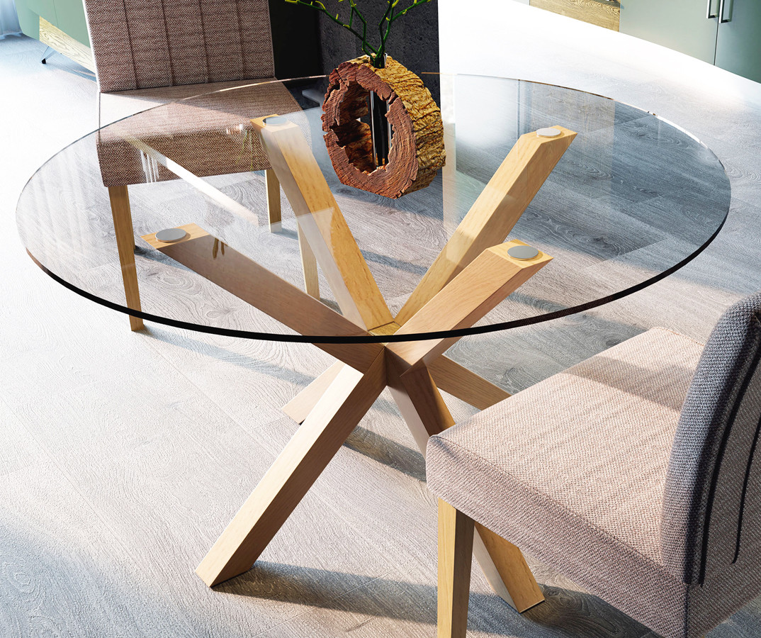 MESA DE COMEDOR REDONDA BASE DE DISEÑO SALÓN MODERNO - PINO
