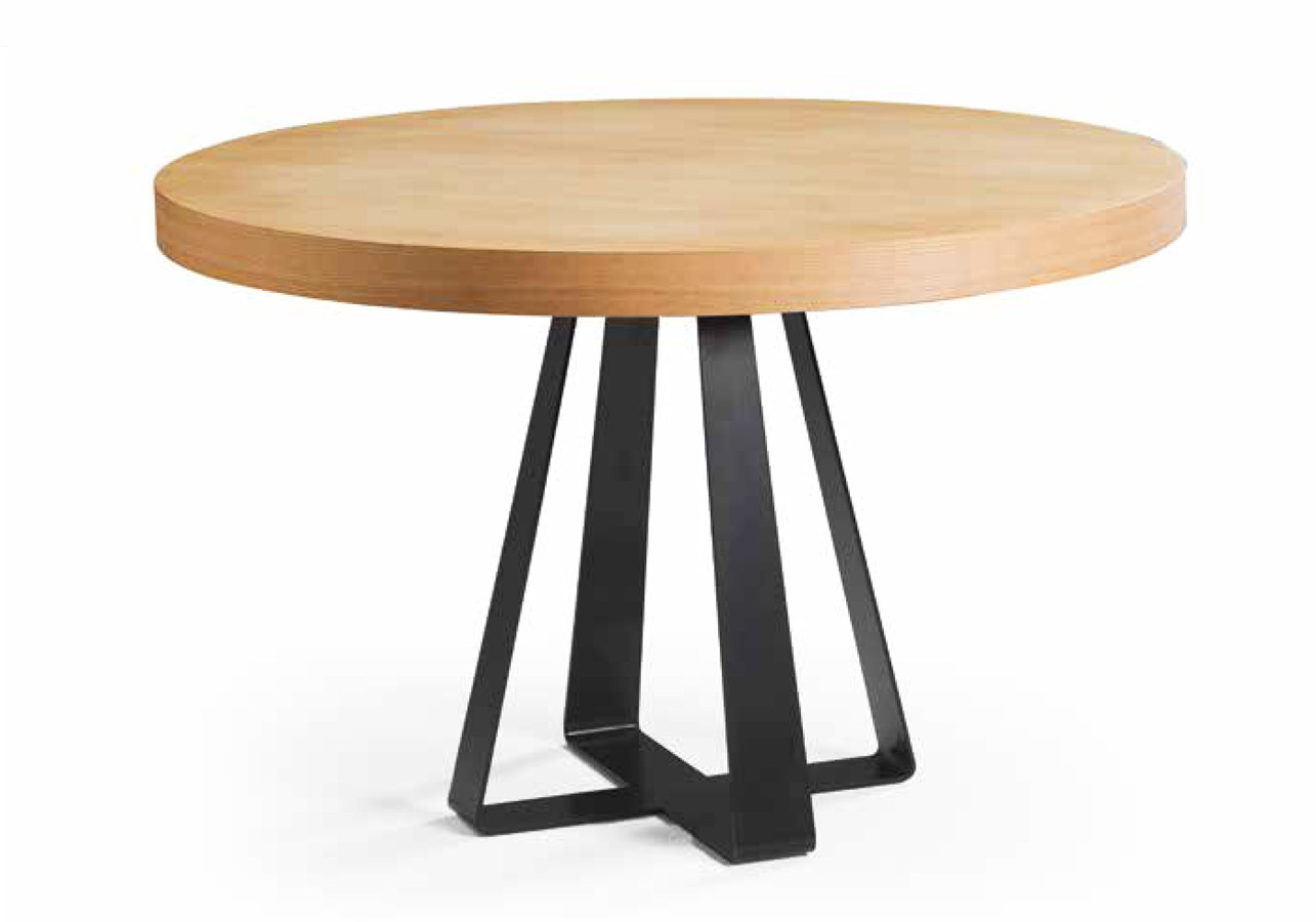 MESA DE COMEDOR REDONDA CON BASE DE DISEÑO - ROBLE