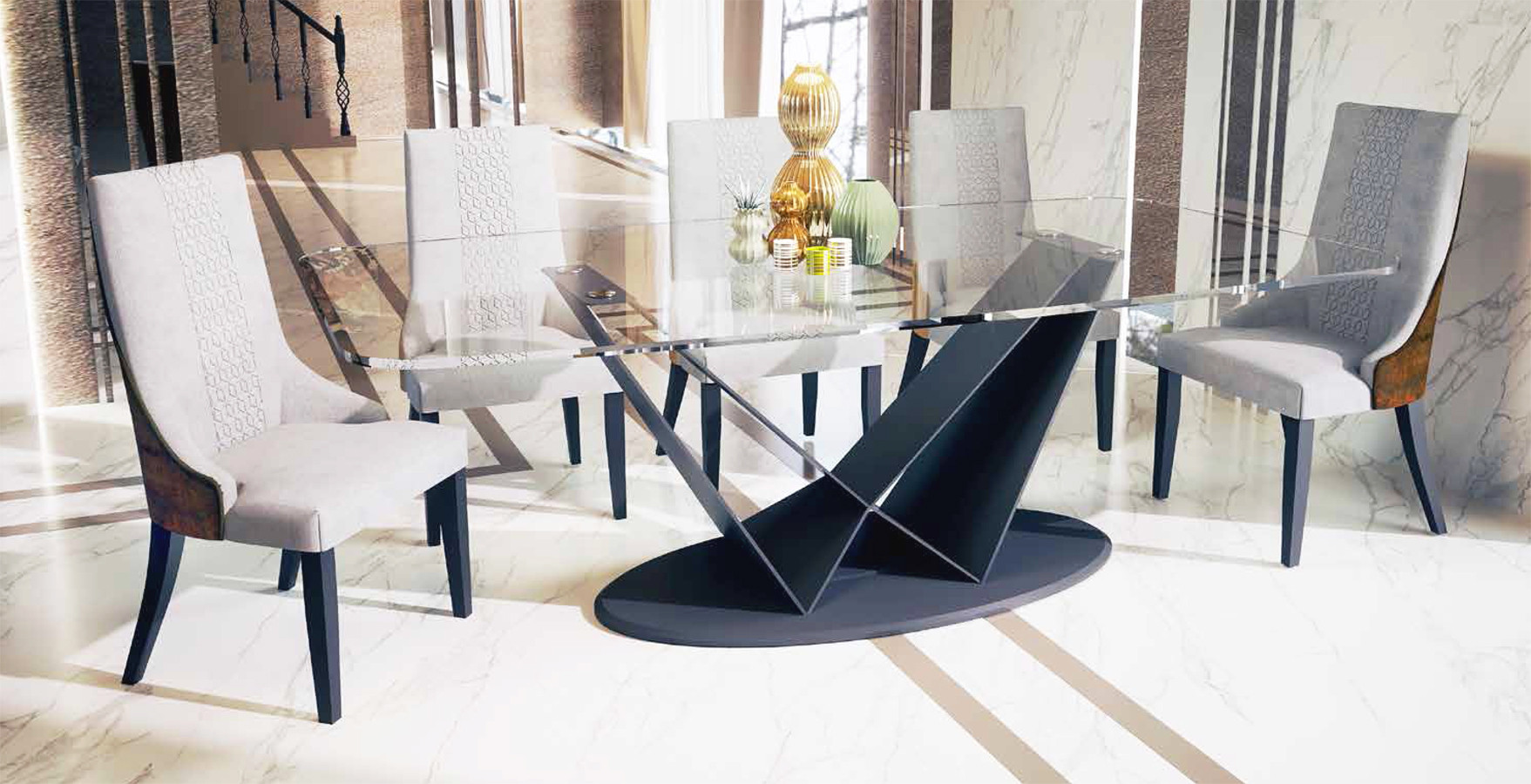 MESA DE COMEDOR DE DISEÑO CON BASE DE HIERRO