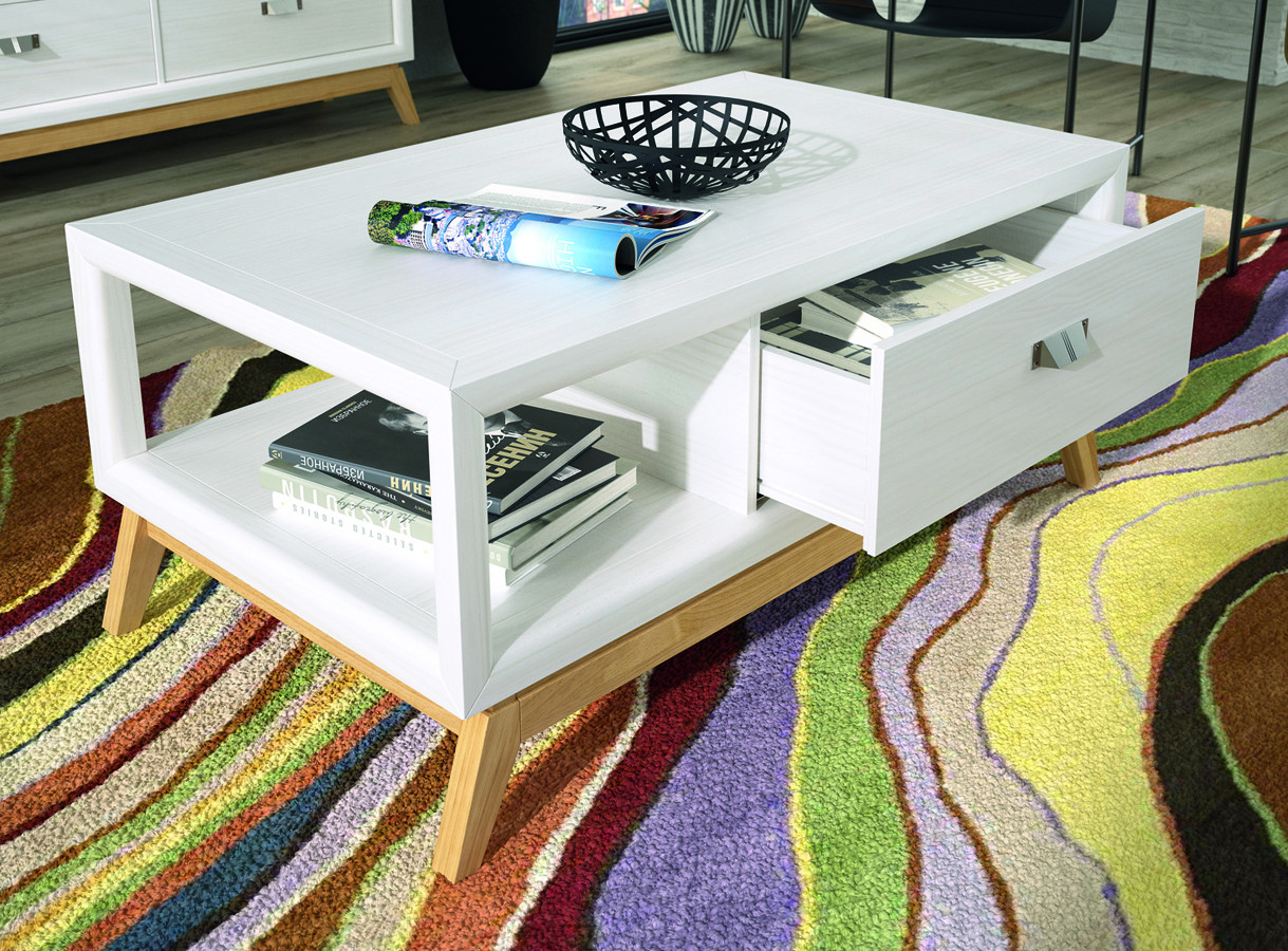 MESA DE CENTRO DE DISEÑO NÓRDICO CON 1 CAJÓN