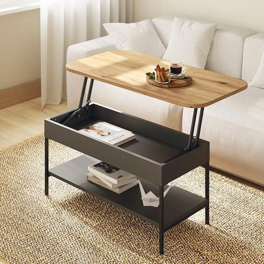 MESA DE CENTRO DE DISEÑO ATEMPORAL CON REVISTERO Y ELEVABLE