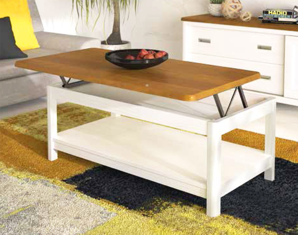 MESA DE CENTRO DE MADERA CON LA TAPA ELEVABLE Y REVISTERO