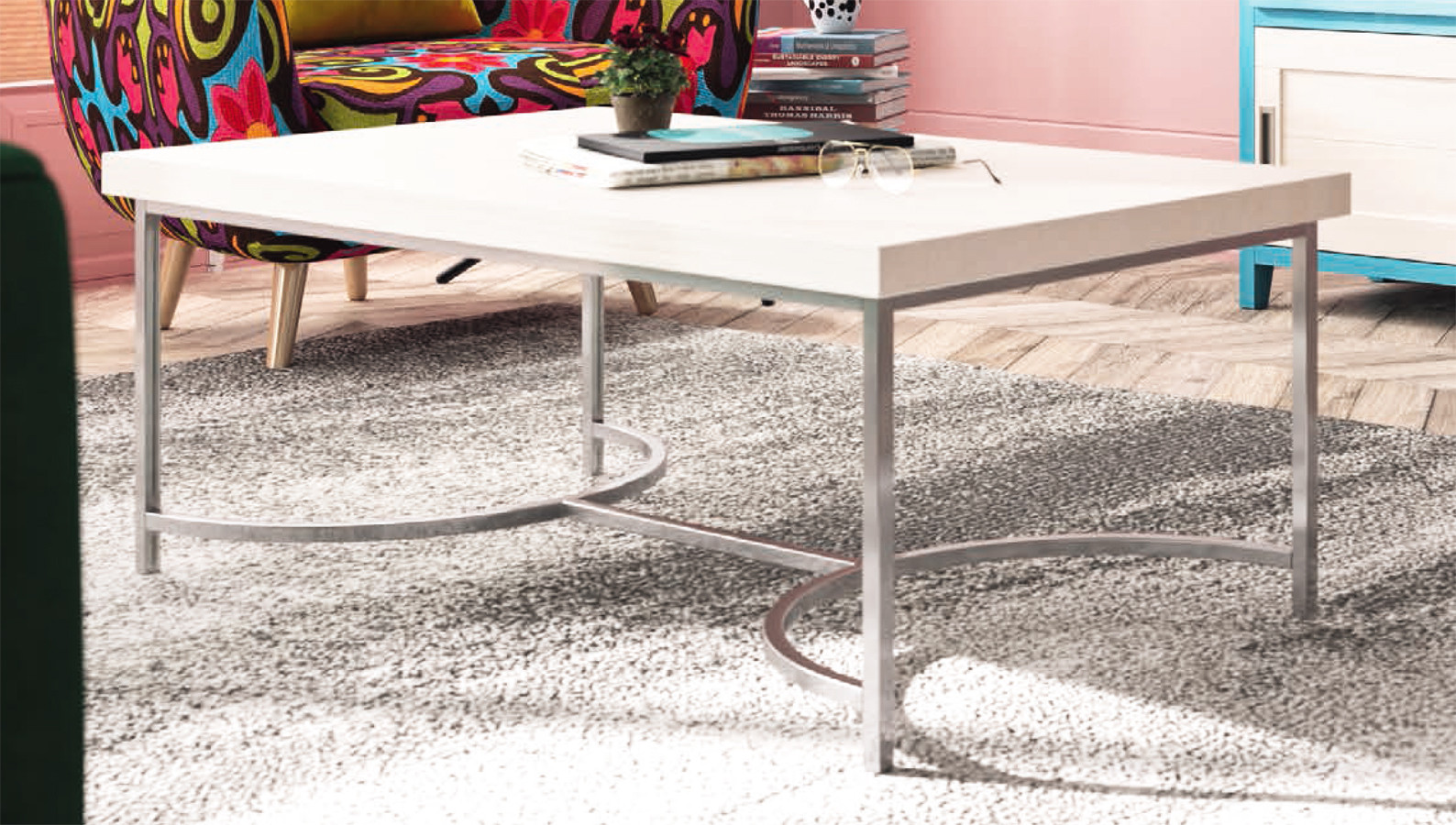 MESA DE CENTRO MODERNA CON BASE METÁLICA Y TAPA DE MADERA