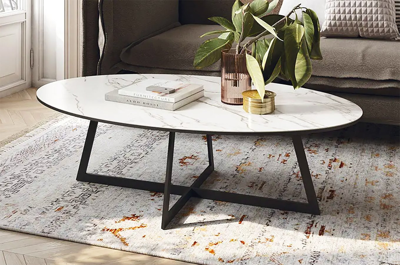 MESA DE CENTRO OVALADA IDEAL PARA SALONES CON MUEBLES DE DISEÑO