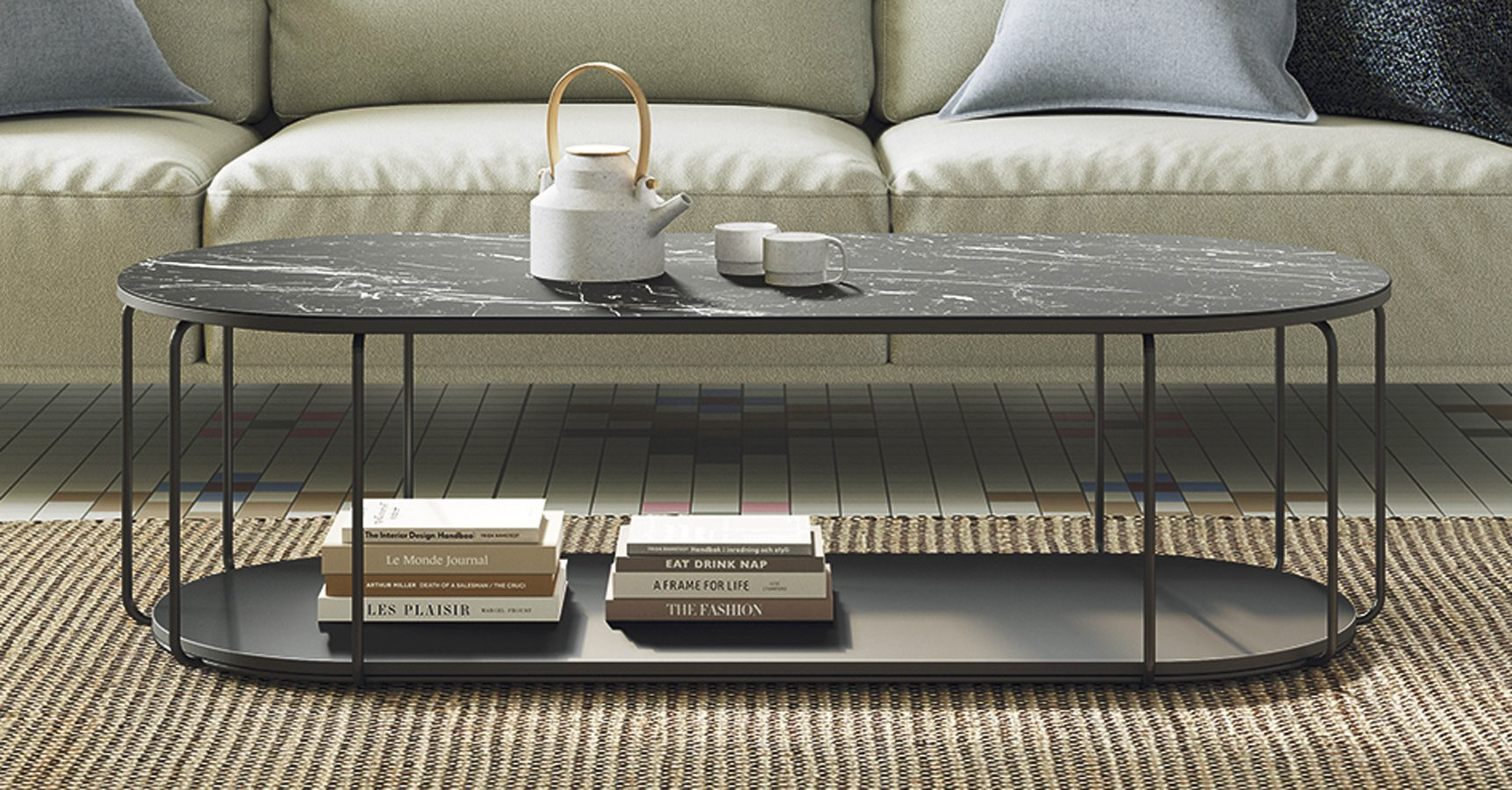 MESA DE CENTRO CON ESTRUCTURA METÁLICA IDEAL PARA SALONES MODERNO