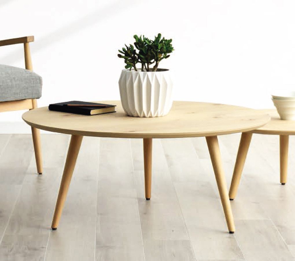 MESA DE CENTRO REDONDA DE INSPIRACIÓN NÓRDICA MADERA DE ROBLE