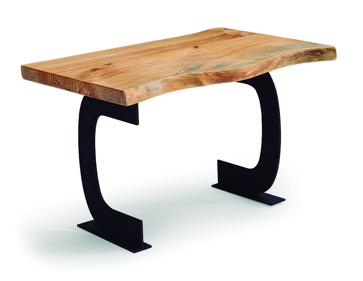 MESA DE CENTRO BASE METÁLICA Y TAPA TRONCO MADERA MACIZA DE PINO