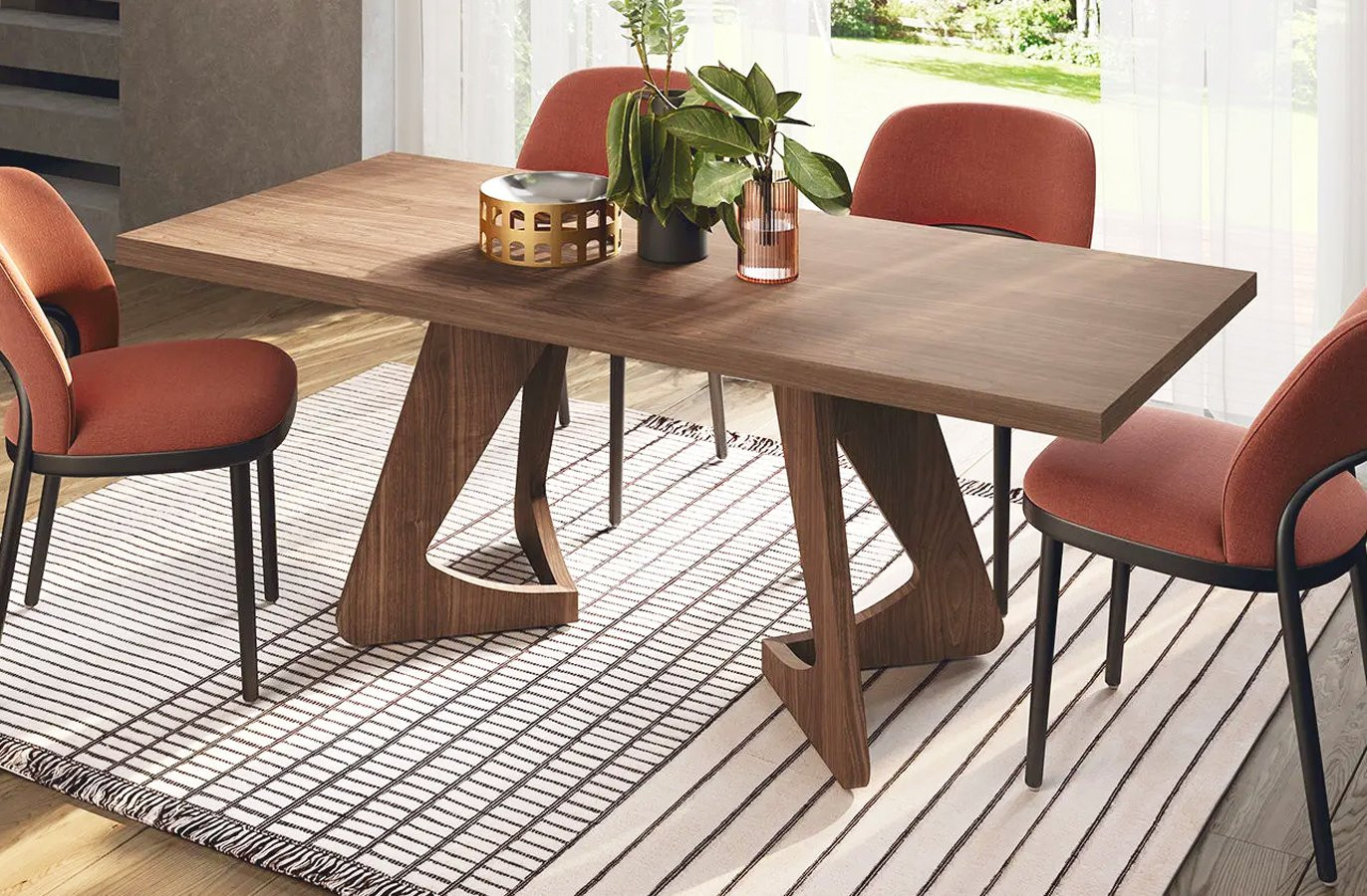 MESA DE COMEDOR MODERNA CON UN DISEÑO ROBUSTO Y LÍNEAS CONTUNDENTES