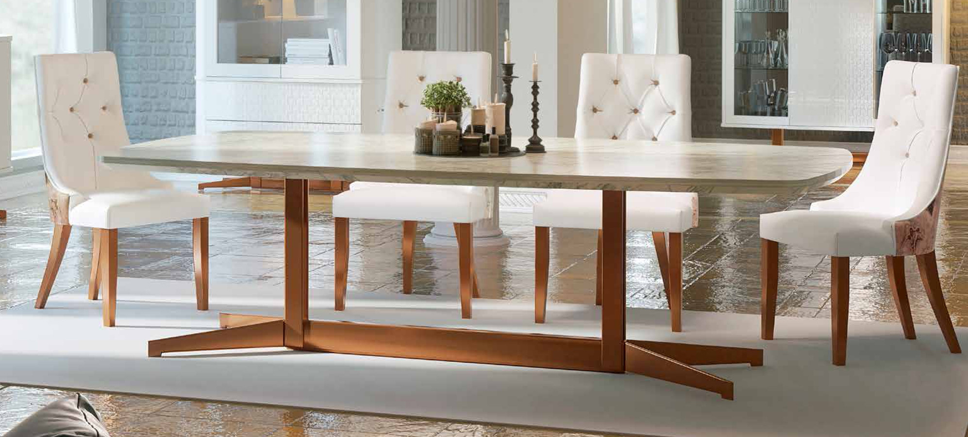 Galaxia tofu cuscús ▷ MESA DE COMEDOR DE DISEÑO con base metálica moderna
