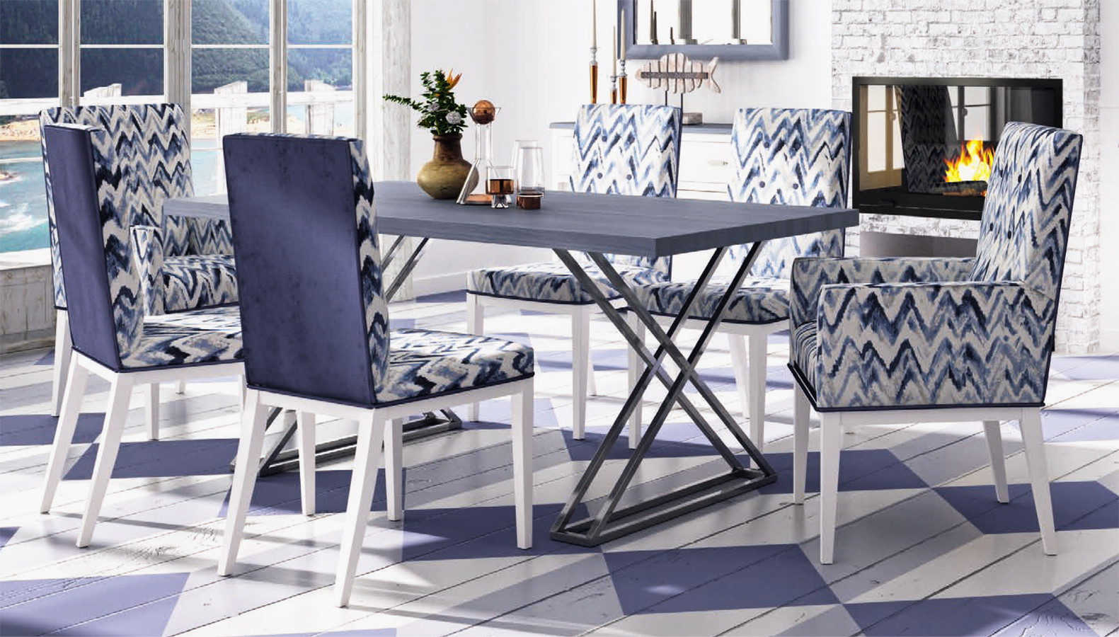 MESA DE COMEDOR DE DISEÑO CON BASE METÁLICA