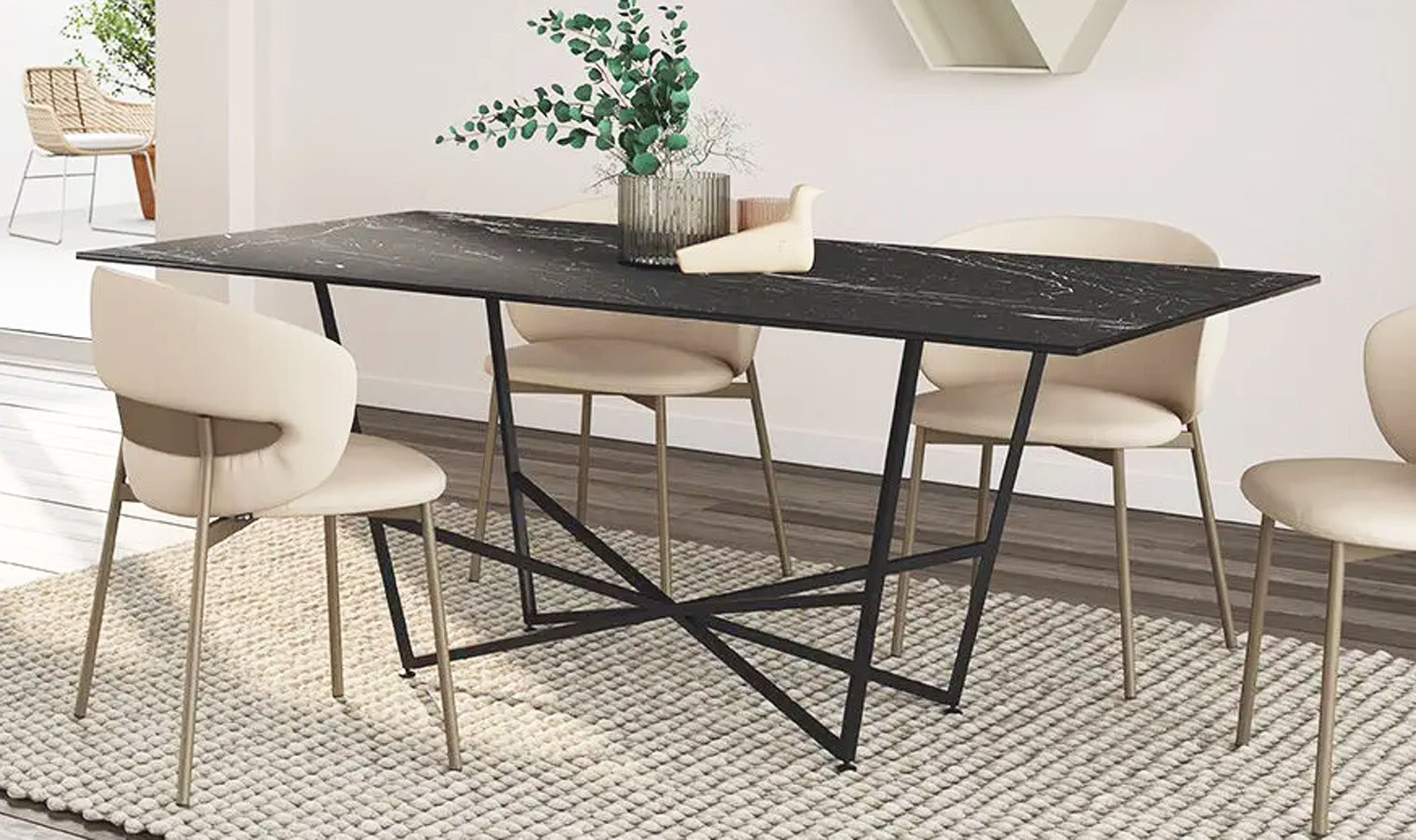 MESA DE COMEDOR DE DISEÑO CONTEMPORÁNEO CON BASE DE HIERRO LACADO