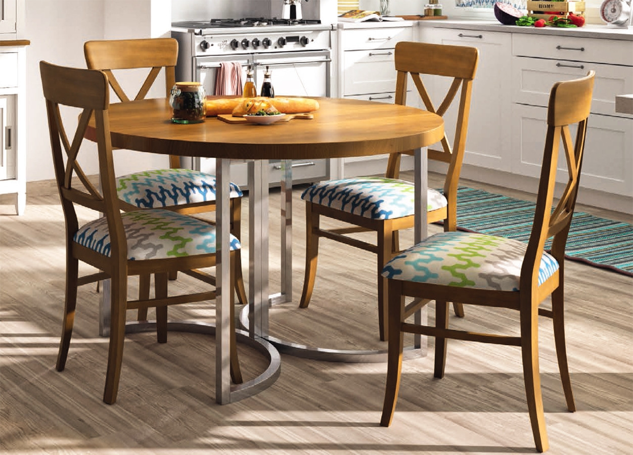MESA DE COMEDOR REDONDA DE DISEÑO Y CON BASE METÁLICA