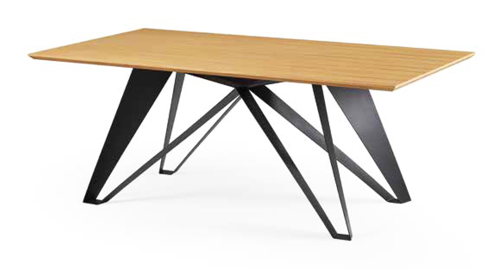 MESA DE COMEDOR CON BASE METÁLICA DE DISEÑO Y TAPA MADERA - ROBLE