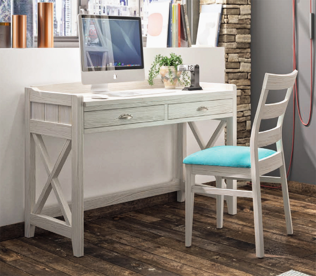 MESA DE ESCRITORIO CON 2 CAJONES Y ASPAS MADERA NATURAL