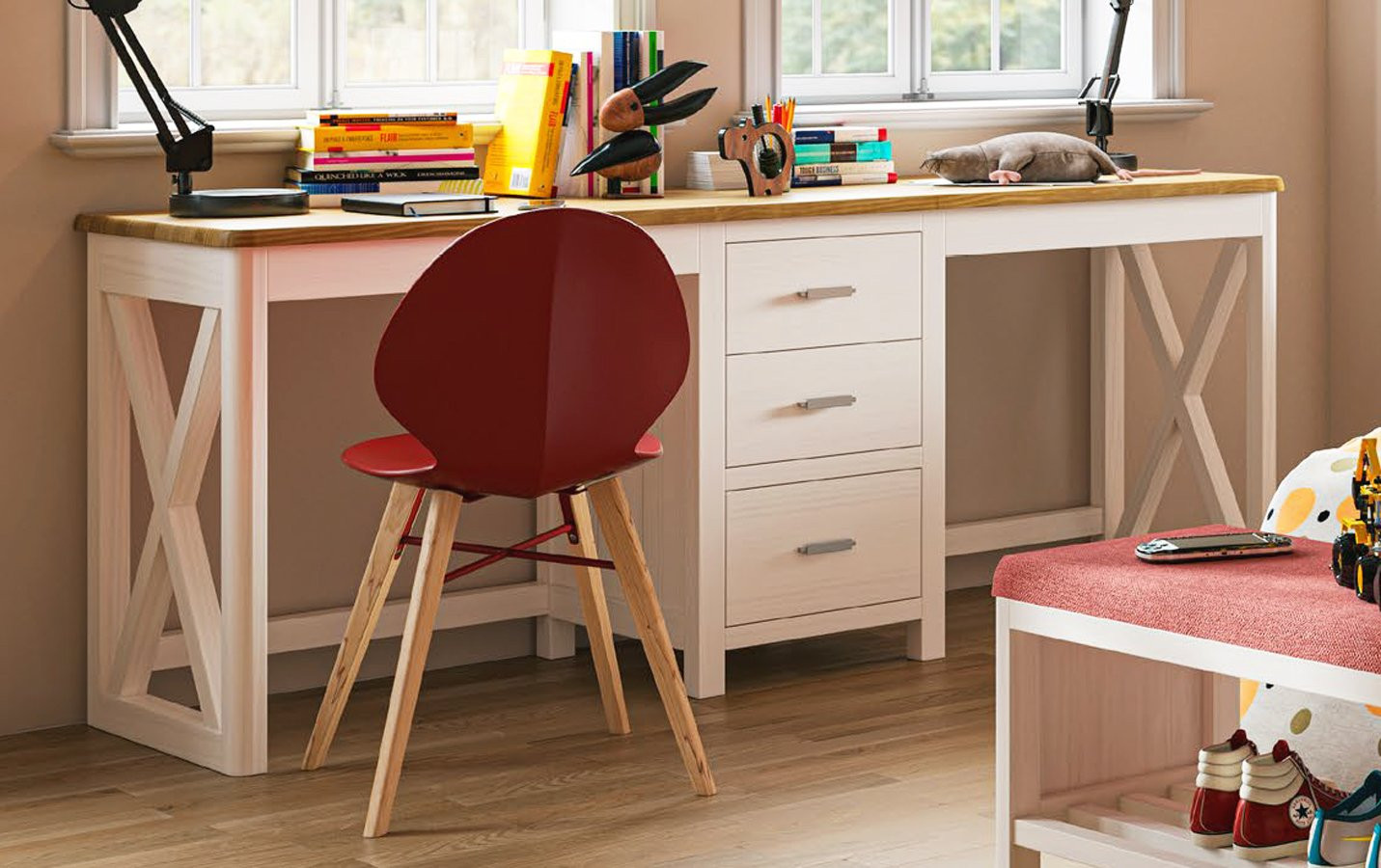  ESCRITORIO CON CAJONERA CENTRAL IDEAL PARA DORMITORIO MODERNO