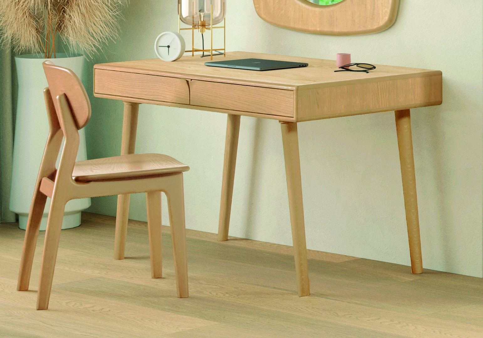 ESCRITORIO CON 2 CAJONES DE DISEÑO NÓRDICO EN MADERA DE ROBLE