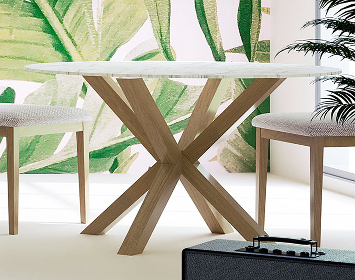 MESA DE COMEDOR REDONDA CON BASE DE DISEÑO SALÓN MODERNO - PINO