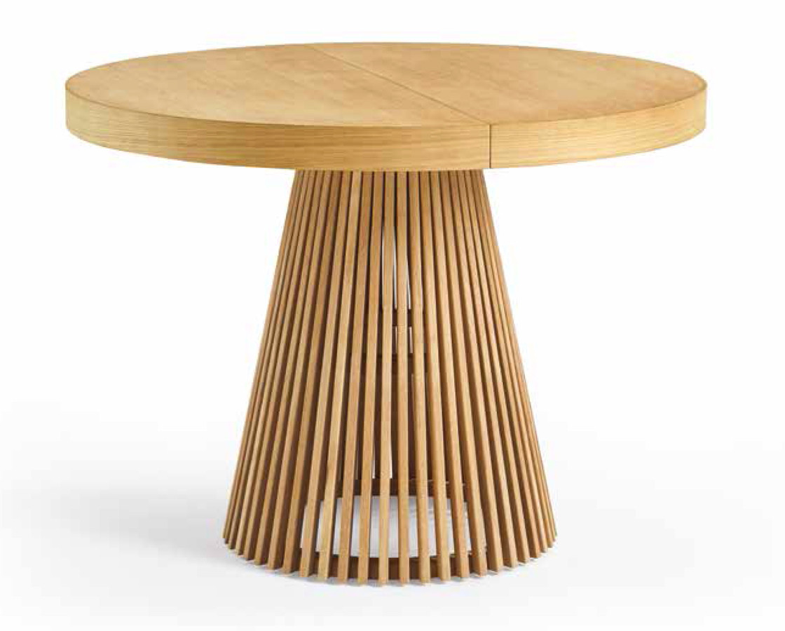 MESA REDONDA FIJA O EXTENSIBLE BASE DE PALILLERÍA MADERA - ROBLE