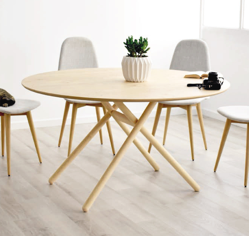 MESA REDONDA FIJA DE ESTILO NÓRDICO FABRICADA EN MADERA - ROBLE